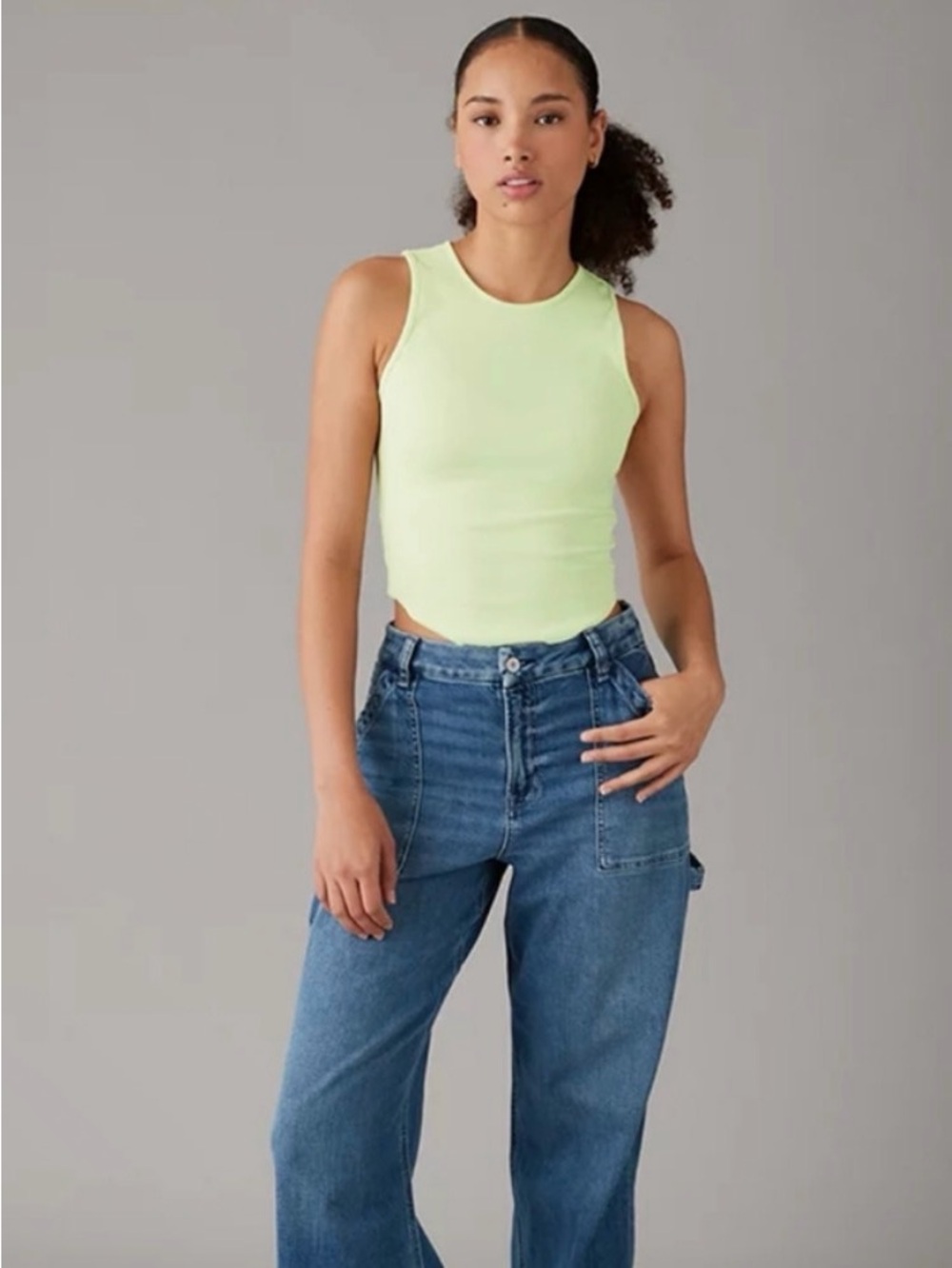 American Eagle Outfitters Light Lime Ribbed Tank Top
